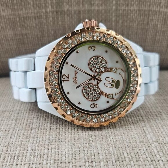 Accessories - Minnie Mouse Wristwatch Crystals Accent Gold Tone Bezel Analog Watch Accutime